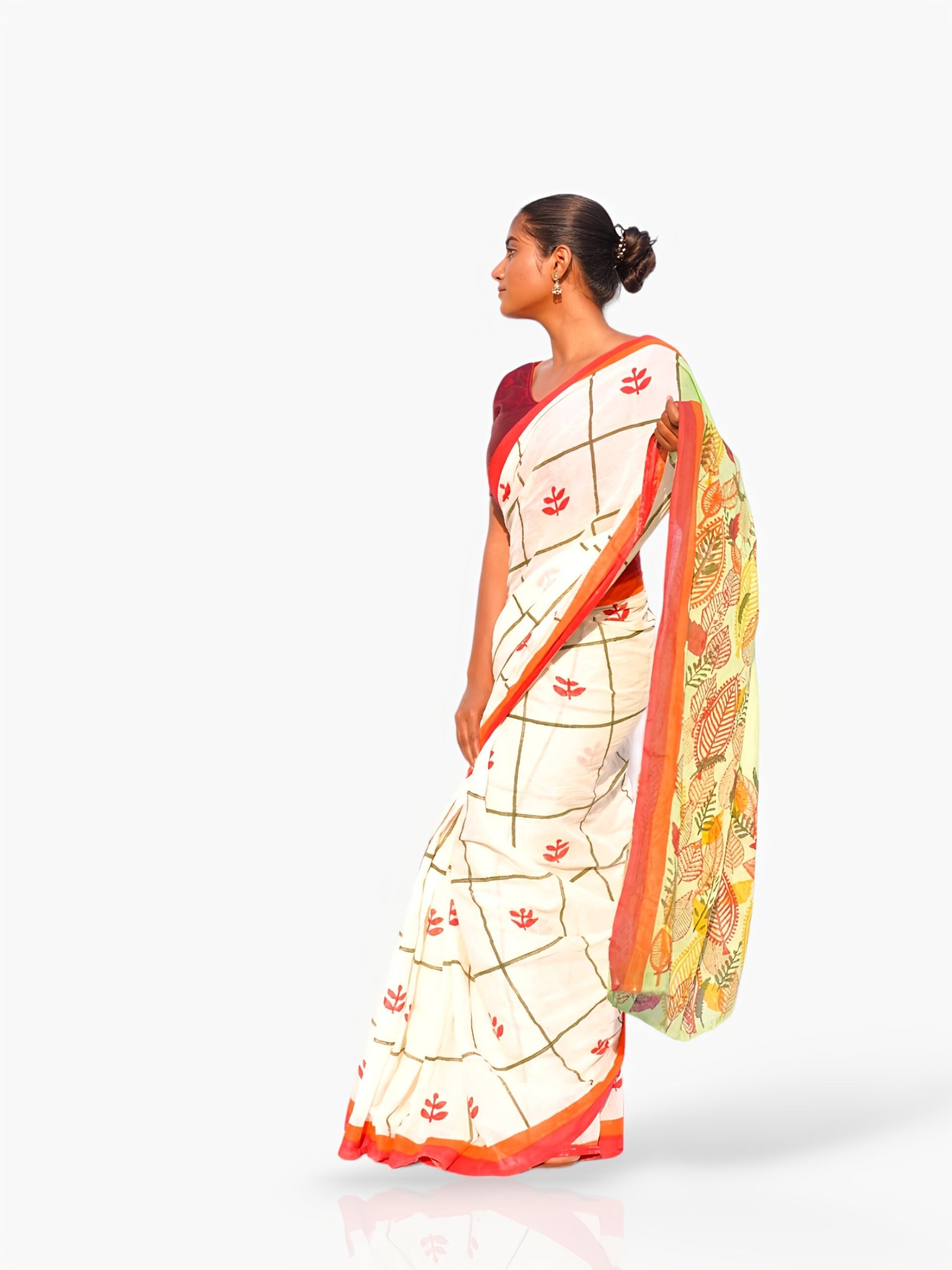 Song of Spring – Hand Block Printed Mulmul Cotton Saree - Kozylook